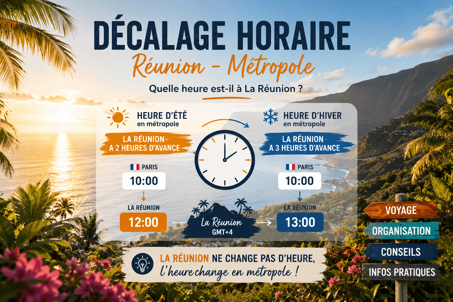 Décalage horaire Réunion métropole : quelle heure est-il à La Réunion ?