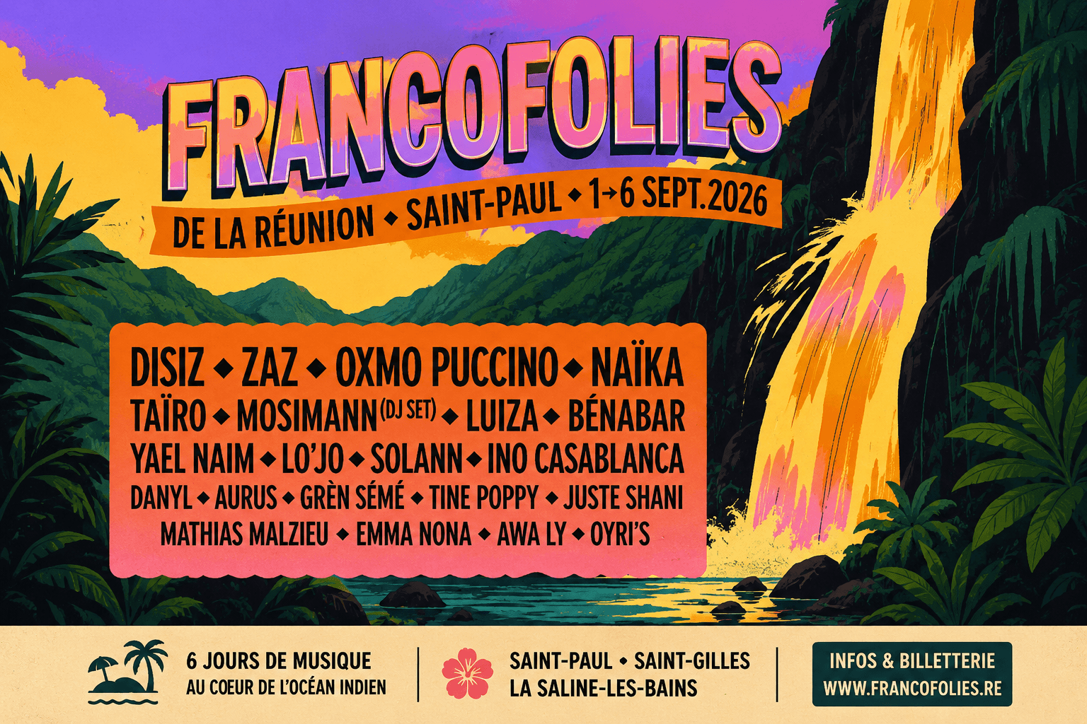 Francofolies La Réunion 2026 – festival de musique à Saint-Paul et Saint-Gilles